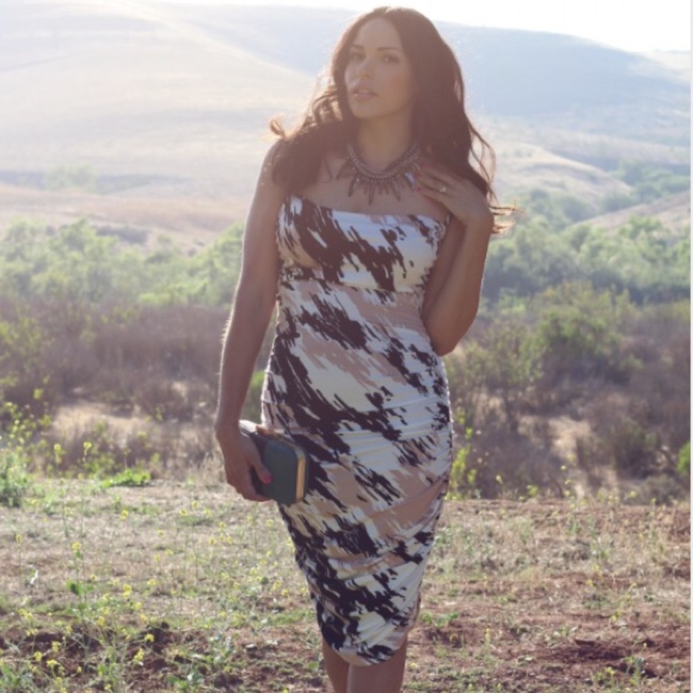 Rachel Pally Beige, Black & White Strapless Midi Dress